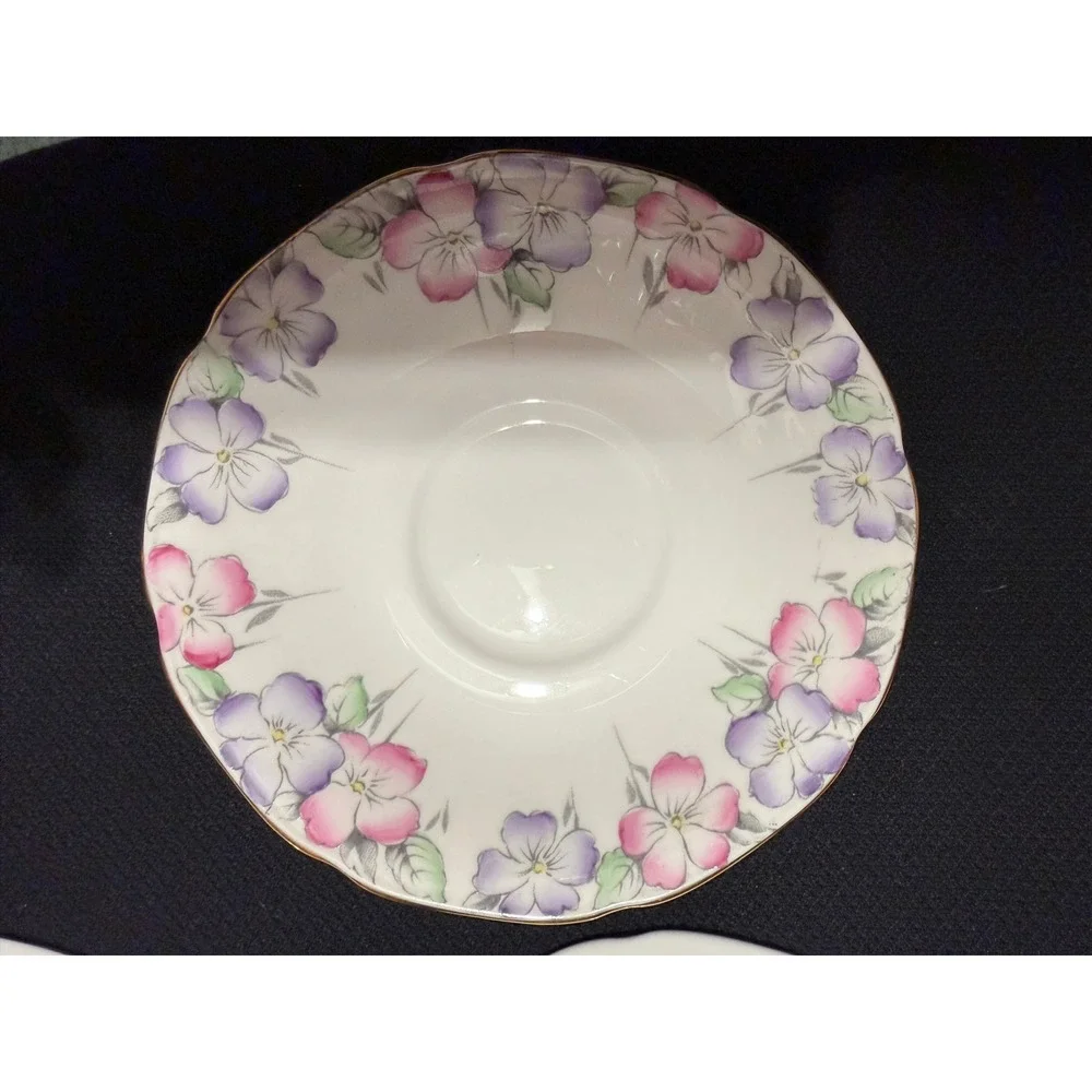 Paragon Fine Bone China Saucers Set 7 Pink Purple Floral A1806 England Vintage